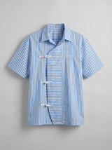 Marine Blue Striped Chinese Frog Buttoned Cropped Shirt Shirts Fugazee 