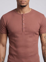 Muted Plum Ribbed Short Sleeves Henley Tshirt T-Shirts Fugazee 