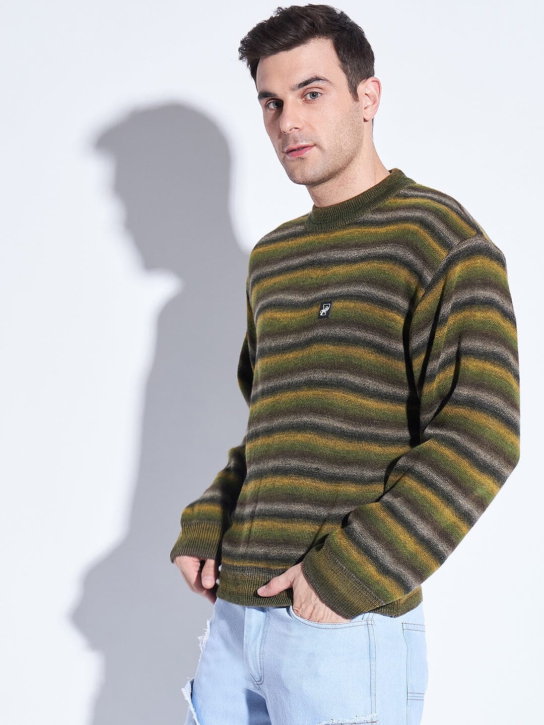 Green and yellow striped sweater deals