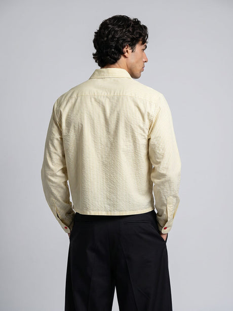 Lemon Striped Frog Buttoned Cropped Shirt Shirts Fugazee 