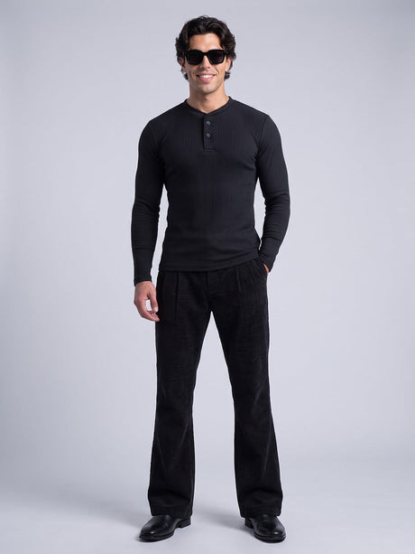 Black Parker Ribbed Henley Tshirt T-Shirts Fugazee 