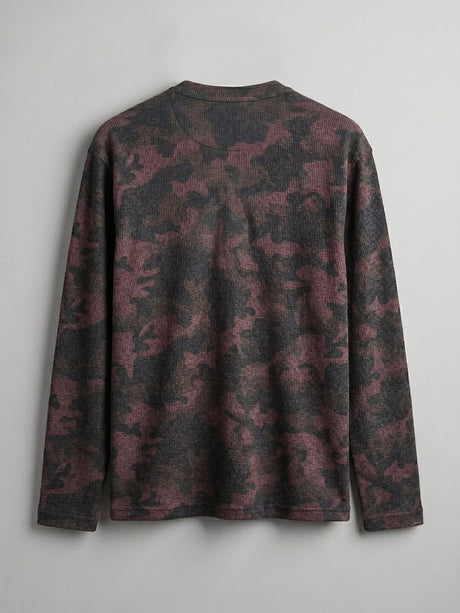 Brown Camo Waffle Relaxed Fit Henley Tshirt T-Shirts Fugazee 