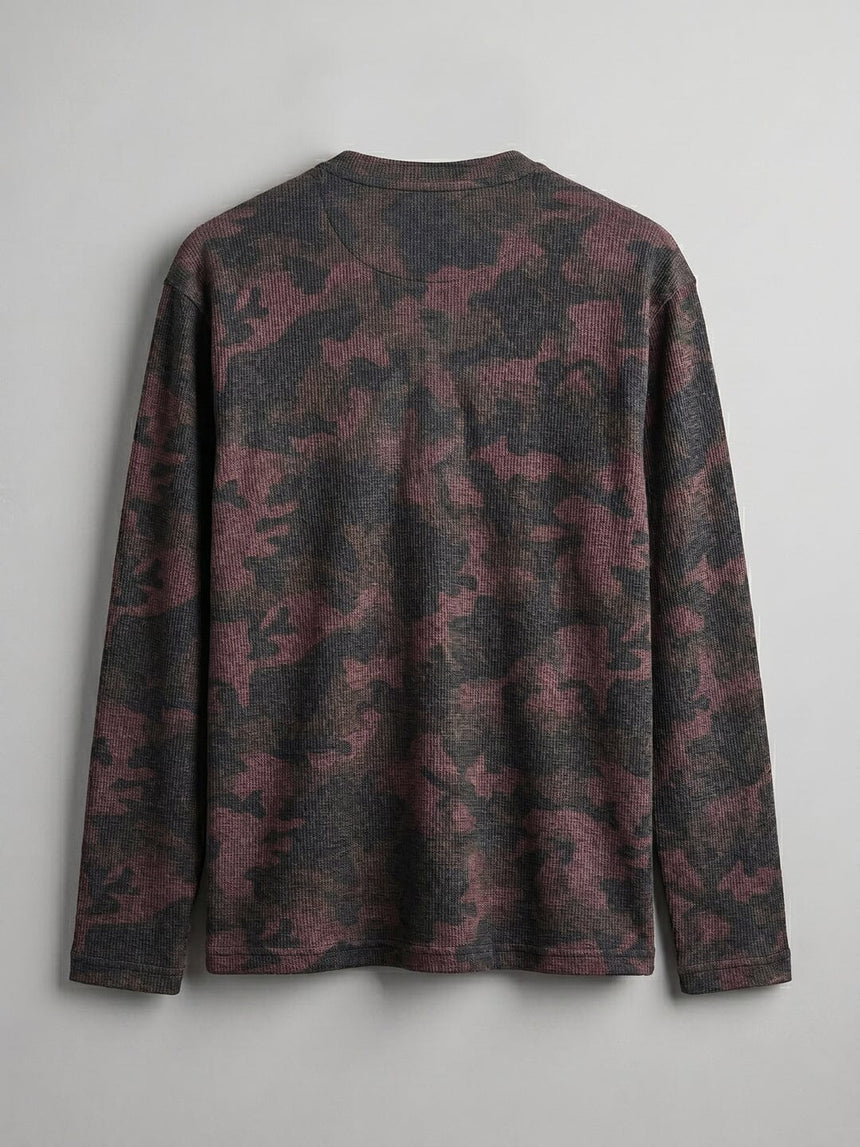 Brown Camo Waffle Relaxed Fit Henley Tshirt T-Shirts Fugazee 