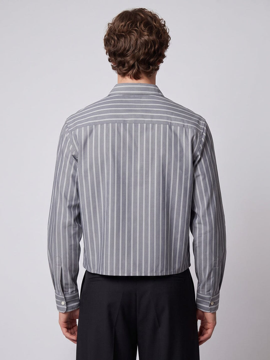 Charcoal Striped Embroidered Cropped Shirt Shirts Fugazee 