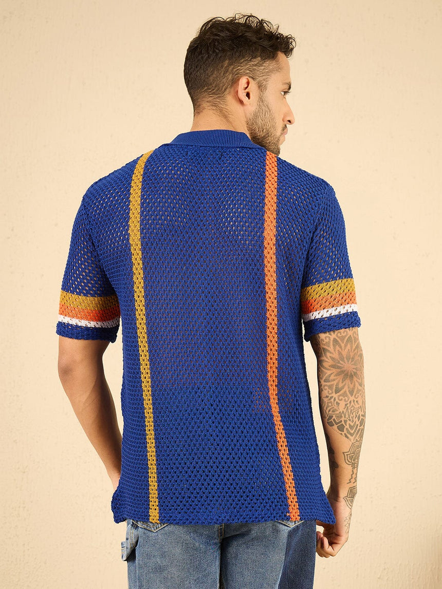 Royal Blue Striped Crochet Shirt Shirts Fugazee 