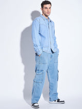 Ice Washed Denim Carpenter Shirt and Jeans Combo Clothing Set Clothing Set Fugazee 