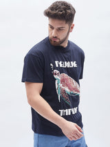 Navy Turtle Graphic Oversized Tshirt