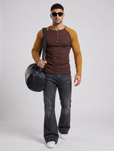 Brown & Tan Raglan Ribbed Henley Tshirt T-Shirts Fugazee 