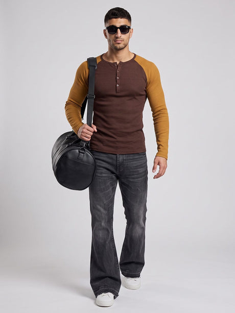 Brown & Tan Raglan Ribbed Henley Tshirt T-Shirts Fugazee 