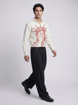 White Corduroy Graphic Cropped Shirt Shirts Fugazee 