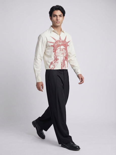 White Corduroy Graphic Cropped Shirt Shirts Fugazee 