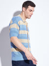 Blue & Biege Striped Crochet Shirt