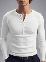 White Ribbed Henley Longsleeves Tshirt T-Shirts Fugazee 
