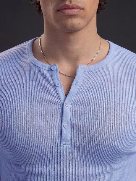 Sky Blue Ribbed Henley Longsleeves Tshirt T-Shirts Fugazee 
