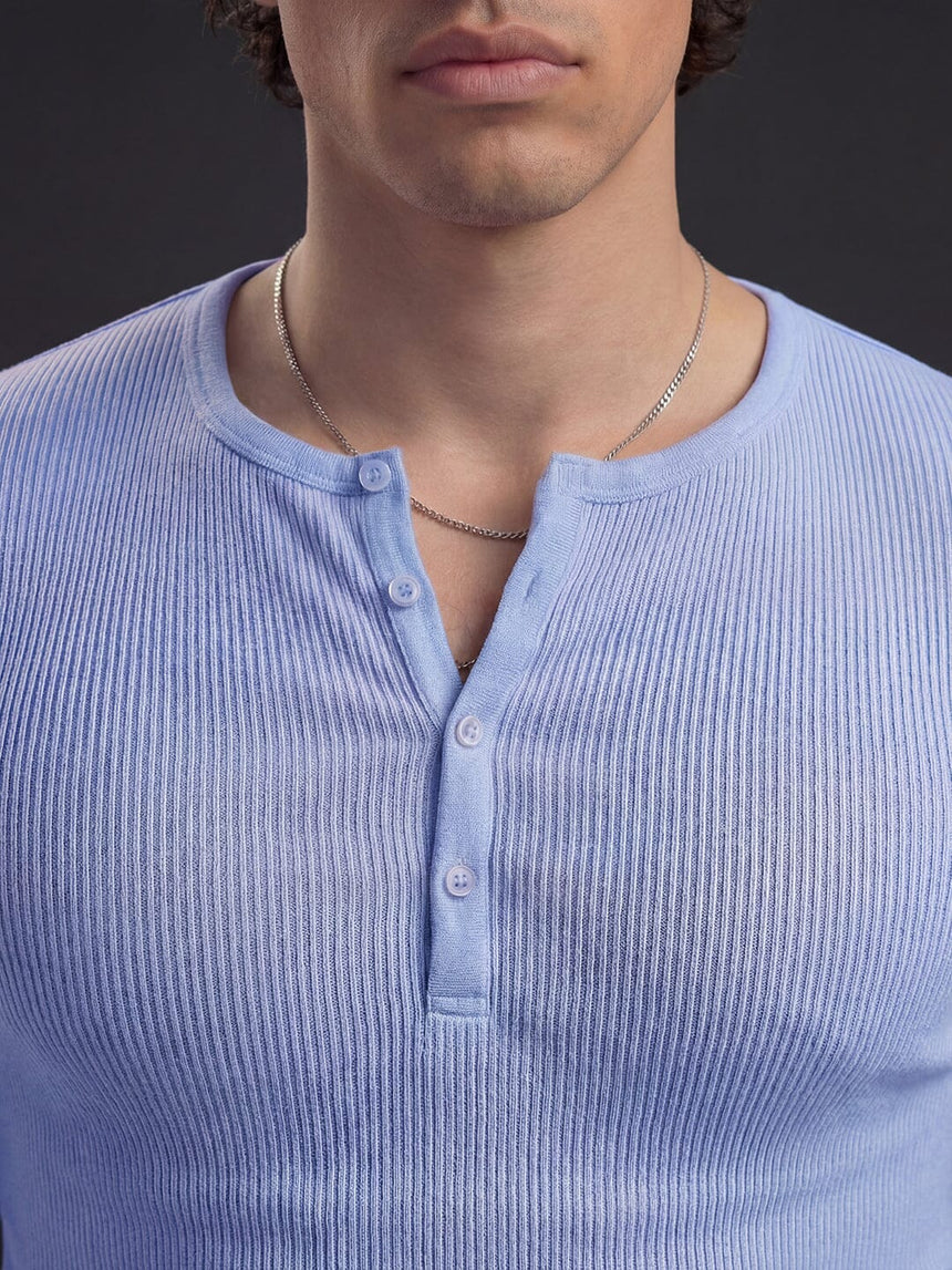 Sky Blue Ribbed Henley Longsleeves Tshirt T-Shirts Fugazee 