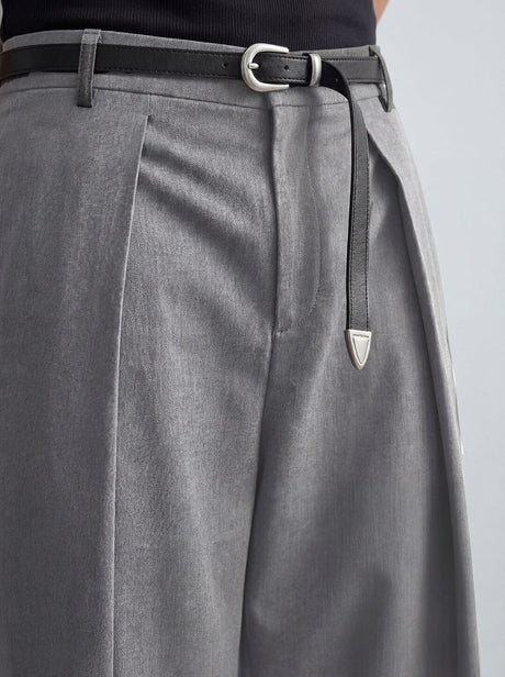 Grey Pleated Tailored Trousers Trousers Fugazee 