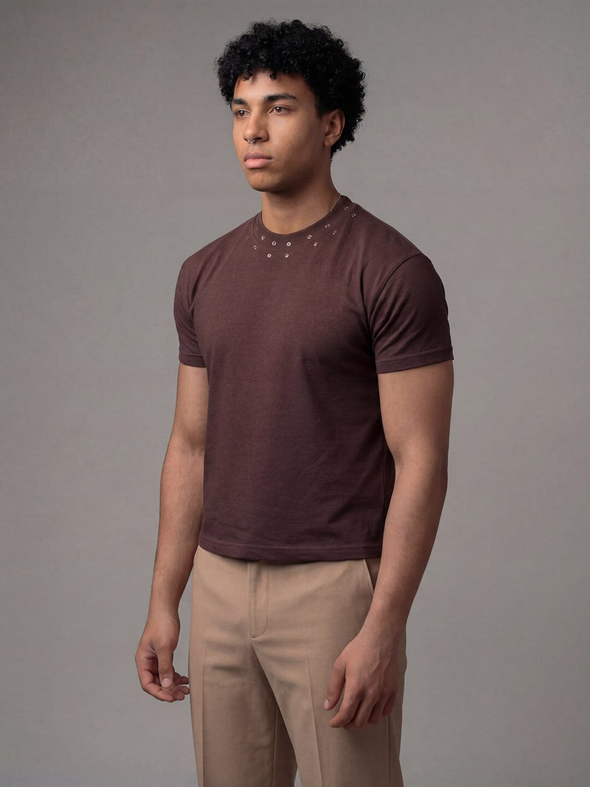 Brown Eyelet Detail Cropped Tshirt T-Shirts Fugazee 