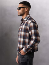 Brown & Navy Checkered Flannel Cropped Shirt Shirts Fugazee 