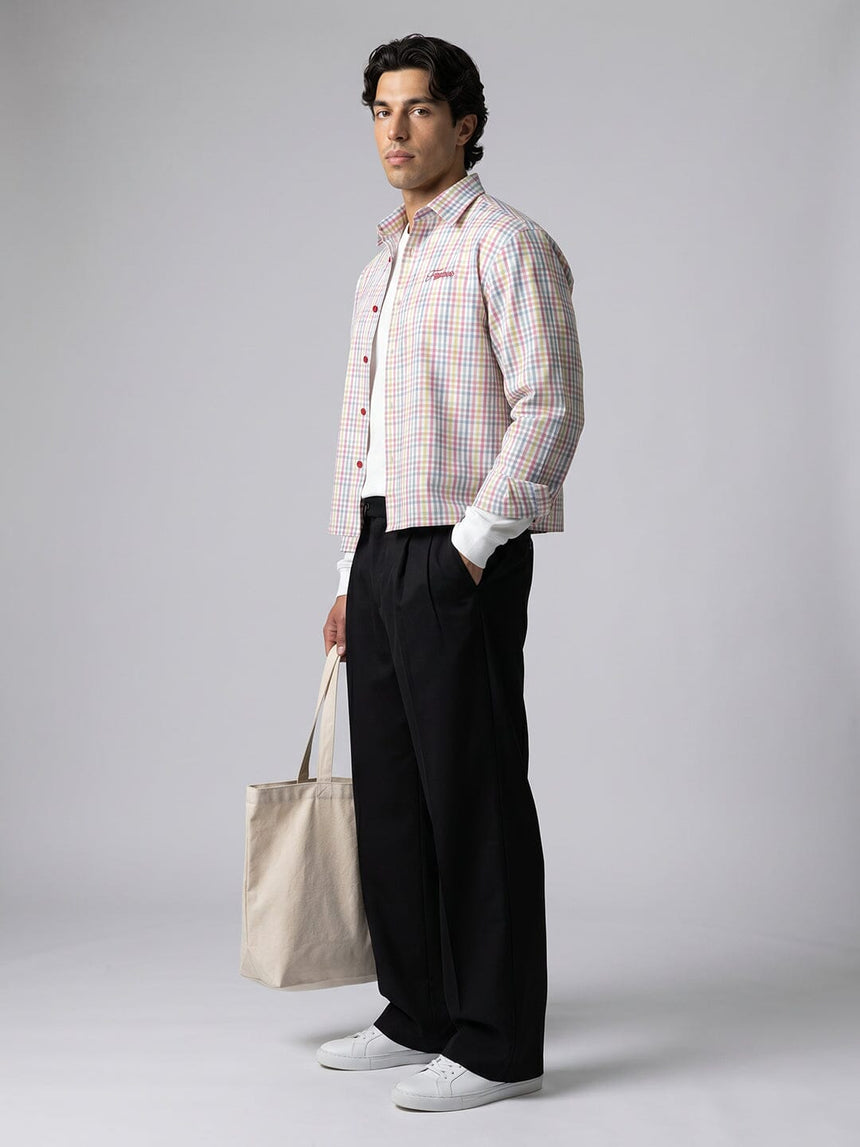Rainbow Checkered Seersucker Cropped Shirt Shirts Fugazee 