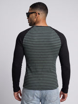 Green Striped Raglan Ribbed Tshirt T-Shirts Fugazee 
