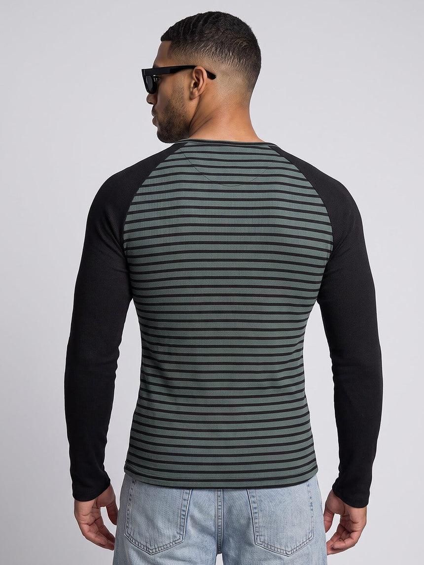 Green Striped Raglan Ribbed Tshirt T-Shirts Fugazee 