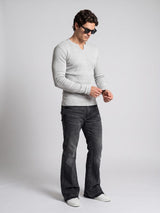 Grey Melange Notch Neck Ribbed Longsleeve Tshirt T-Shirts Fugazee 