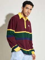 Wine Striped Oversized Longsleeve Polo Tee T-shirts Fugazee 