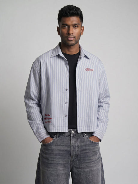 Heather Blue Striped Cropped Shirt Shirts Fugazee 