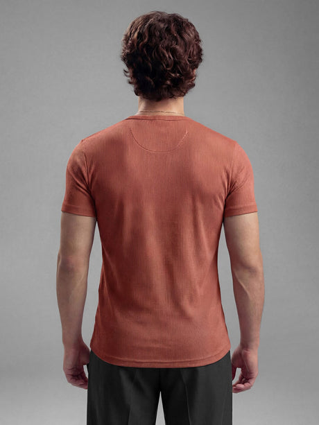 Rust Ribbed Henley Short Sleeves Tshirt T-Shirts Fugazee 