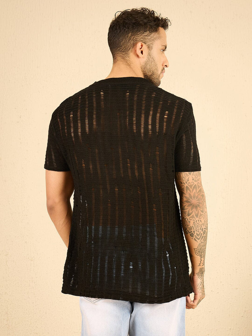 Black See Through Knitted Tshirt T-shirts Fugazee 