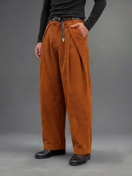 Mustard Orange Pleated Corduroy Korean Pants Trousers Fugazee 