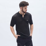 Black Textured Knit Polo Tshirt T-shirts Fugazee 