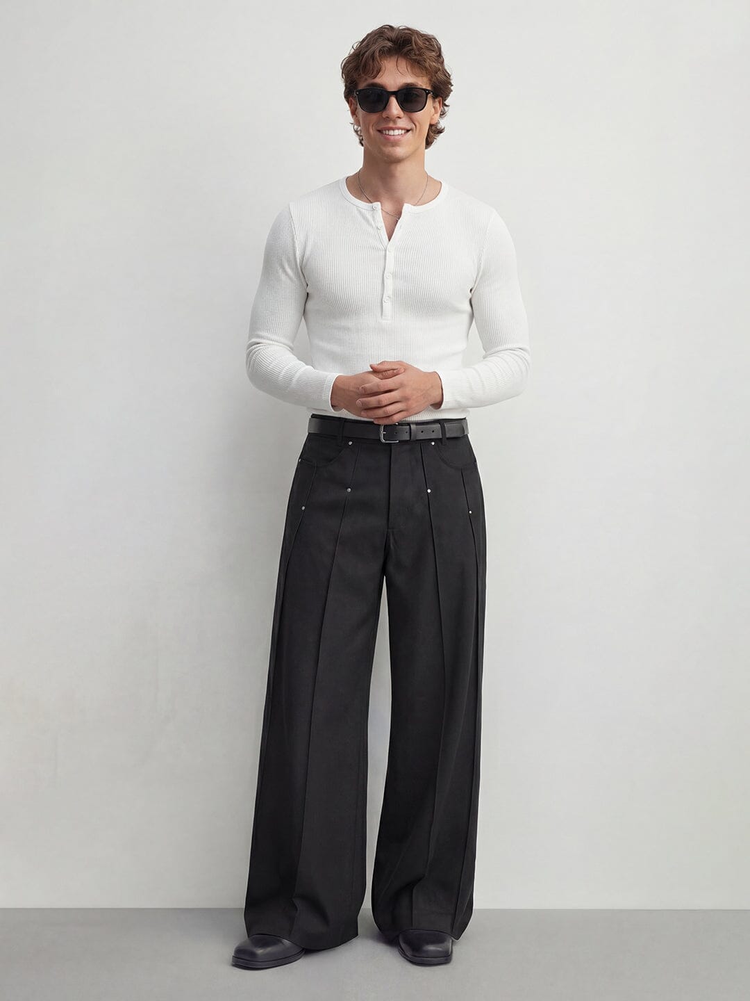 Black Rivet Pleated Trousers | Buy Men Pleated Trousers | Fugazee