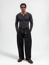 Charcoal Ribbed Henley Longsleeves Tshirt T-Shirts Fugazee 