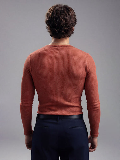 Rust Ribbed Henley Longsleeves Tshirt T-Shirts Fugazee 