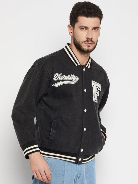 Grey Denim Varsity Jacket Jackets Fugazee 