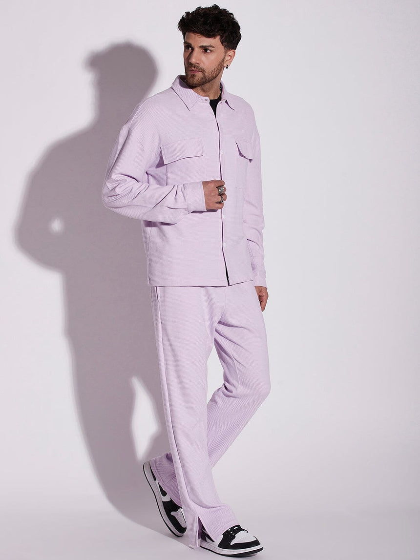 Lavender Pleated OverShirt And Pants Combo Set Clothing Set Fugazee 