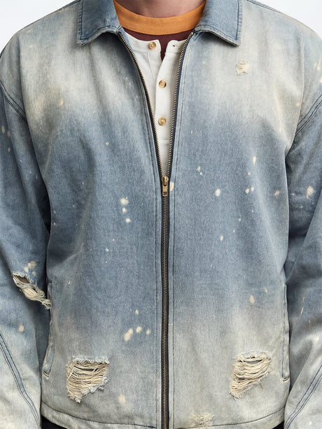Indigo Distressed Denim Harrington Jacket Jackets Fugazee 