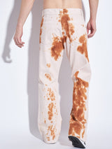 Ecru Tie Dye Flared Denim