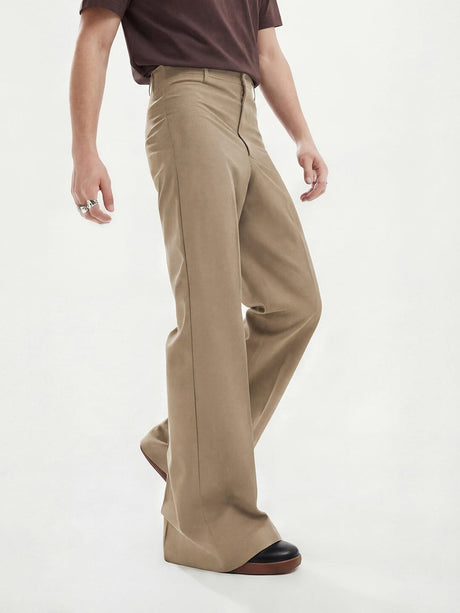 Beige High waisted Bell Bottom Trousers Trousers Fugazee 
