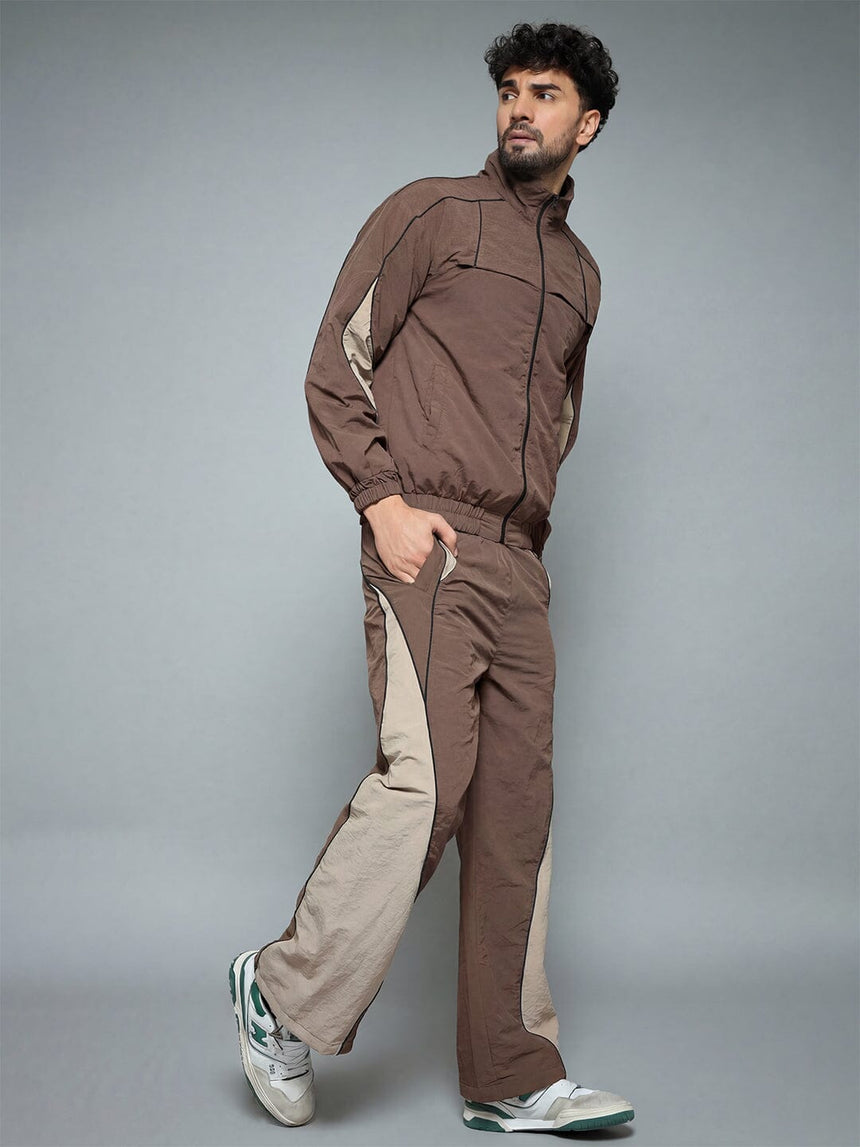 Brown And Beige Cut And Sew Tracksuit Tracksuits Fugazee 