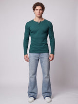 Bottle Green Ribbed Henley Tshirt T-Shirts Fugazee 