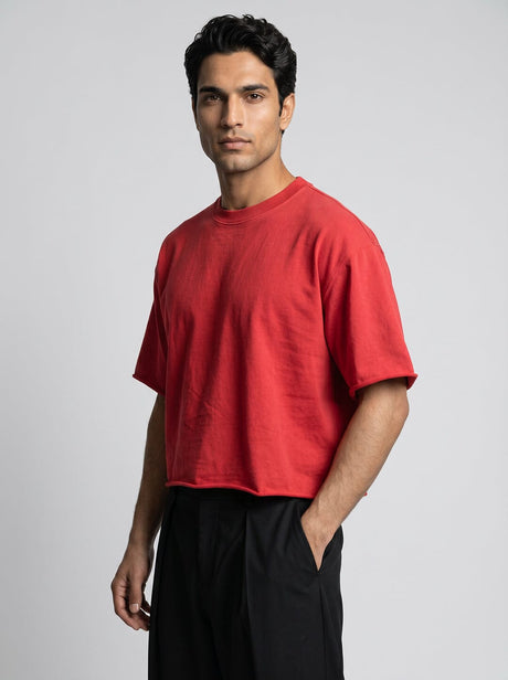 Hibiscus Red Washed Boxy Oversized Tshirt T-Shirts Fugazee 