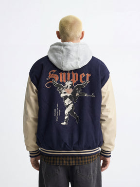 Navy Cupid Sniper Hooded Varsity Jacket Jackets Fugazee 