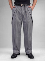 Grey Striped Pleated Korean Pants Trousers Fugazee 