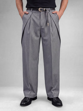 Grey Striped Pleated Korean Pants Trousers Fugazee 