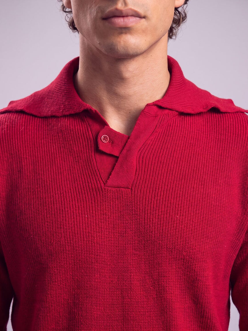 Red Heavy Knit Polo Sweater Sweaters Fugazee 