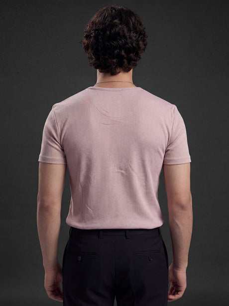 Tropical Peach Ribbed Henley Short Sleeves Tshirt T-Shirts Fugazee 