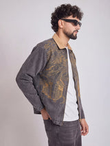 Grey Denim Embroidered Harrington Jacket Jackets Fugazee 
