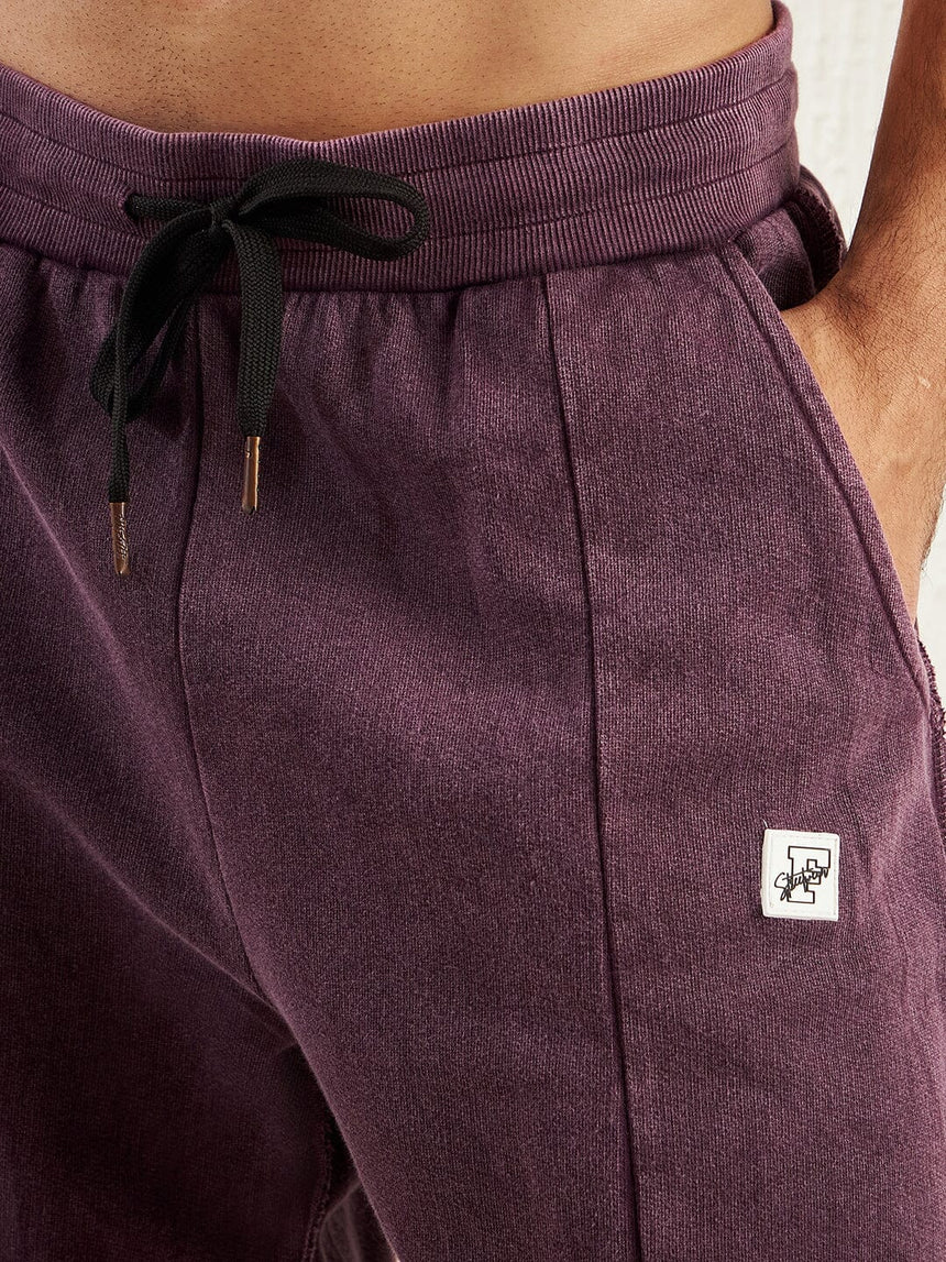 Mauve Dyed Raw Front Slit Relaxed Fit Joggers